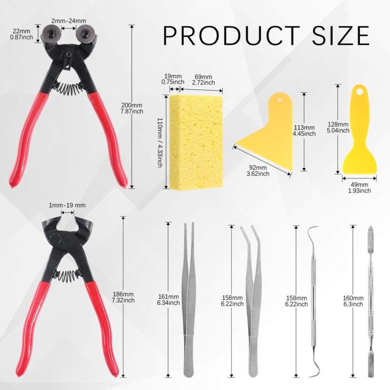 Swpeet 9Pcs Mosaic Tools Kit, Including Heavy Duty Glass Mosaic Cut Nippers and Tile Nippers, 2Pcs Scrapers, 2Pcs Tweezers, 1Pcs Double-EndedHook, 1Pcs Spatula with 1Pcs Sponge for Mosaic Tile : Tools & Home Improvement