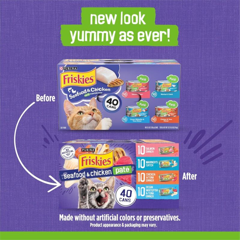 Purina Friskies Pate Wet Cat Food Variety Pack Seafood and Chicken Pate Favorites 40ct VP - (Pack of 40) 5.5 oz. Cans : Pet Supplies