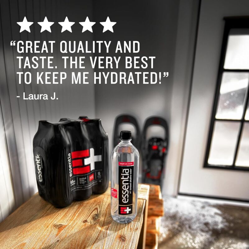 Essentia Water LLC , 99.9% Pure, Infused with Electrolytes for a Smooth Taste, pH 9.5 or Higher; Ionized Alkaline Water, Black, 42.3 Fl Oz (Pack of 12) : Grocery & Gourmet Food