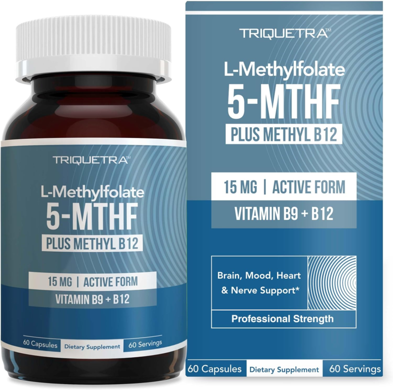 L Methyl Folate 15mg Plus Methyl B12 Cofactor – High Potency, Active 5-MTHF Form - Supports Mood, Methylation, Cognition – Bioactive Forms of Vitamin B9 & B12 (60 Capsules – 60 Servings) : Health & Household