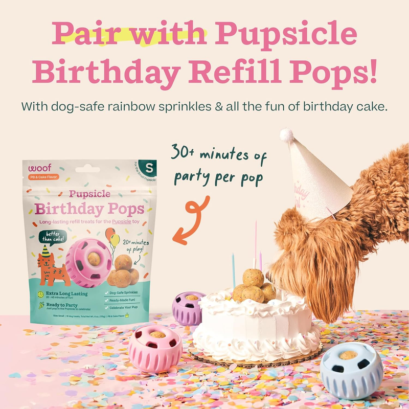 WOOF Party Pupsicle - Long-Lasting Interactive Dog Toys for Boredom - Low-Mess Design - Birthday Gifts for Dogs - Large Dog Toys - Party Pink : Pet Supplies