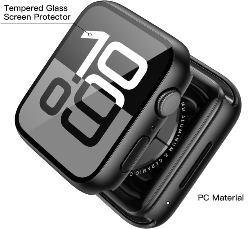 Misxi 2 Pack Tempered Glass Case Compatible for Apple Watch Series 10 (2024) 46mm, Hard PC Screen Protector Overall Protection Ultra-Thin Lightweight Scratch-Resistant Cover for iWatch, Satin Black : Cell Phones & Accessories