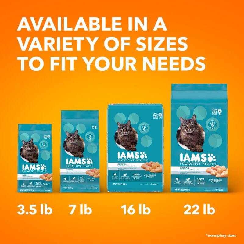 IAMS Proactive Health Indoor Weight Control & Hairball Care Adult Dry Cat Food with Chicken & Turkey, 22 lb. Bag