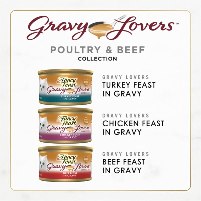 Purina Fancy Feast Gravy Lovers Poultry and Beef Grilled Gourmet Wet Cat Food Variety Pack - (Pack of 24) 3 oz. Cans : Canned Wet Pet Food : Pet Supplies