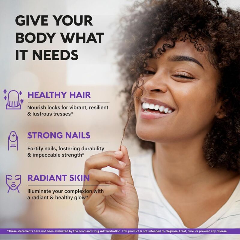 Biotin | Collagen | Keratin - Clinically Tested Supplement - Hair Growth Support, Skin & Nails - 25000 mcg Vitamins B2, B3, B6 & B7 + B1 & Hyaluronic Acid - Made in USA - Women & Men | 60 Capsules : Health & Household