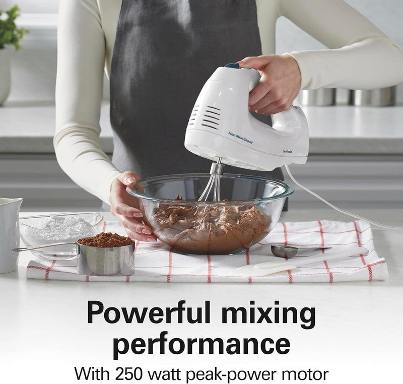 Hamilton Beach 6-Speed Electric Hand Mixer with Whisk, Traditional Beaters, Snap-On Storage Case, 250 Watts, White: Home & Kitchen