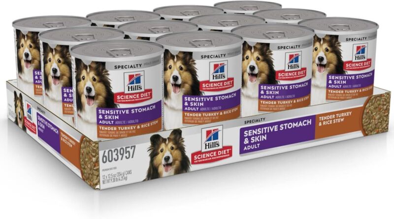 Hill's Science Diet Wet Dog Food, Adult, Sensitive Stomach & Skin, Tender Turkey & Rice Stew, 12.5 Oz Cans (Pack of 12): Pet Supplies: Amazon.com