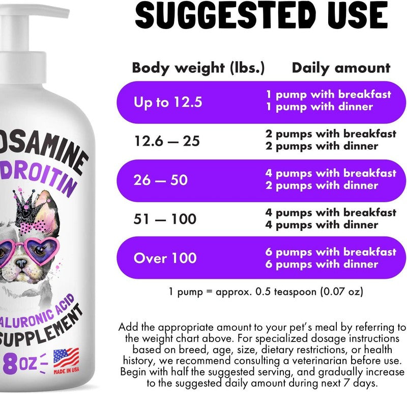 Liquid Glucosamine for Dogs Bacon Flavour with Chondroitin, MSM & Hyaluronic Acid K9 Supplement Hip and Joint Formula Advanced Mobility Joint Pain Relief Senior Advanced Supplement for All Breeds : Pet Supplies