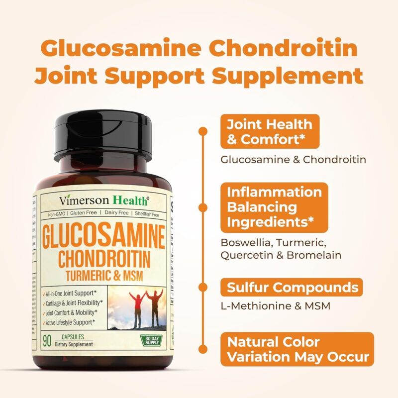 Glucosamine Chondroitin MSM and Turmeric Supplement - Joint Support Supplement for Women & Men with Boswellia & Glucosamine Sulfate 1500 mg. Used for Cartilage & Joint Health & Flexibility 90 Capsules : Health & Household