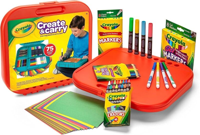 Crayola Create 'N Carry Art Set (75pcs), 2-in-1 Lap Desk & Carrying Case, Art Kit for Kids Crafts, Drawing & Coloring Supplies, Easter Gifts for Kids : Toys & Games