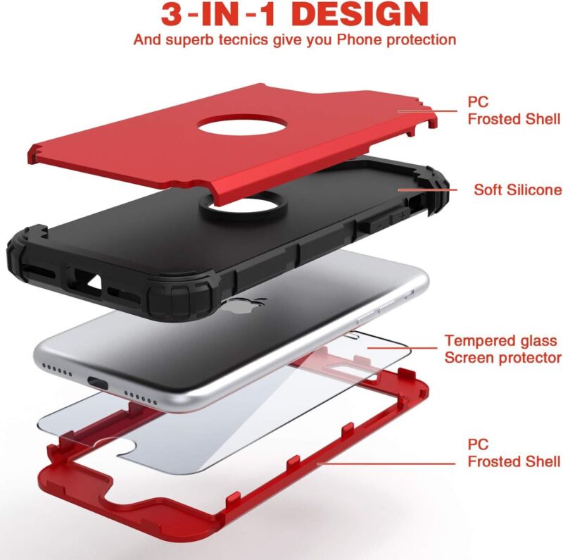IDweel for iPhone SE 2020 Case with Screen Protector,Case for iPhone SE 2022, Sturdy 3 in 1 Shock Absorption Slim Fit Heavy Duty Hard PC Cover Soft Silicone Bumper Full Body Case,Red : Cell Phones & Accessories