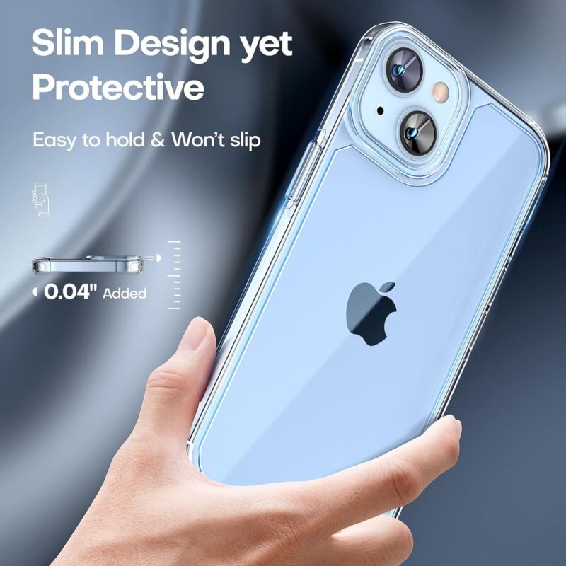 TAURI 3-in-1 iPhone 14 Case Clear with Screen Protectors Slim Drop Protection