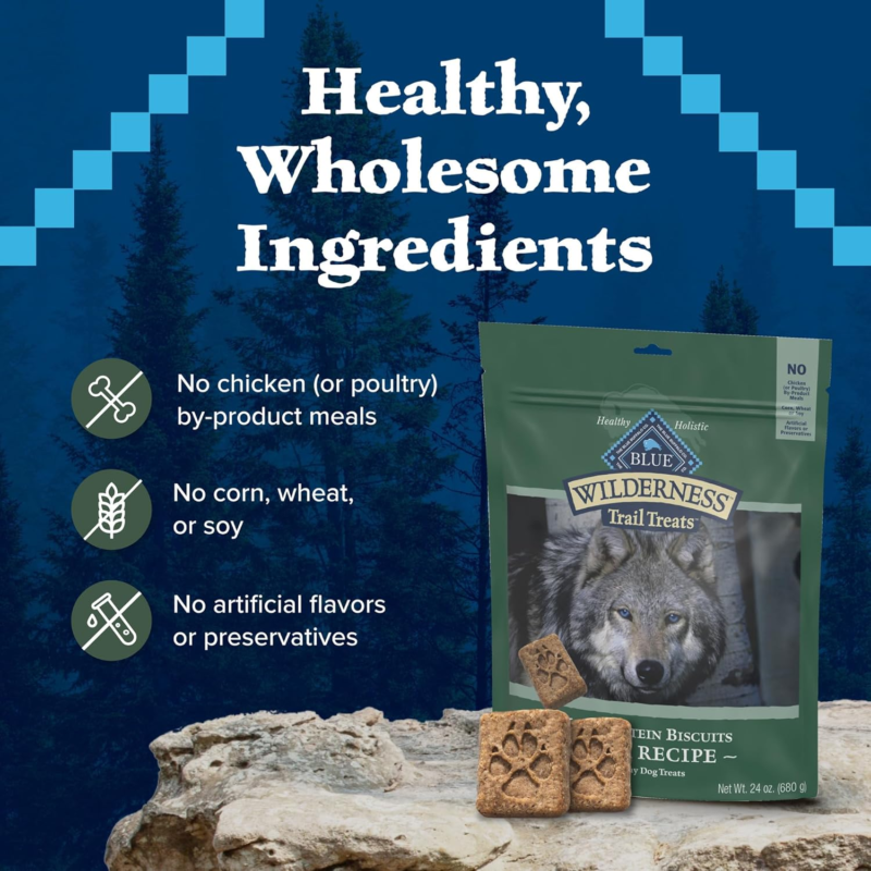 Blue Buffalo Wilderness Trail Treats High Protein Grain Free Dog Biscuits Crunchy Dog Treats, Duck Recipe, 24-oz Bag