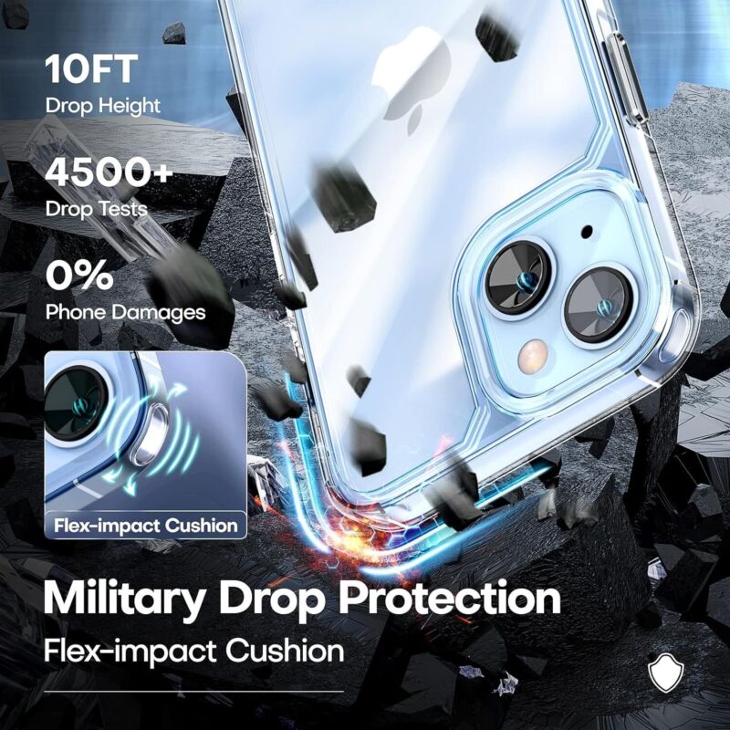 TAURI 3-in-1 iPhone 14 Case Clear with Screen Protectors Slim Drop Protection