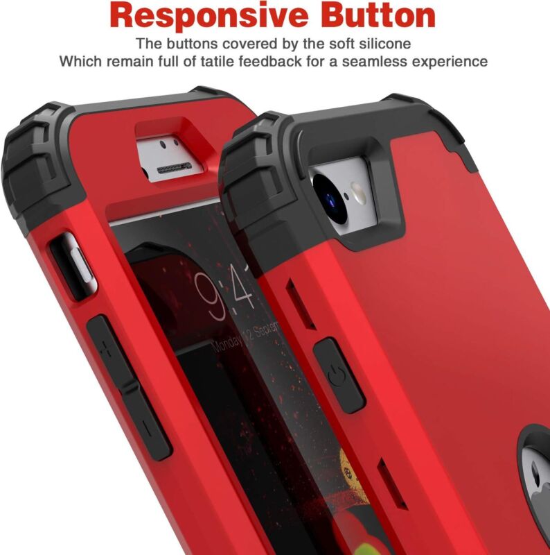 IDweel for iPhone SE 2020 Case with Screen Protector,Case for iPhone SE 2022, Sturdy 3 in 1 Shock Absorption Slim Fit Heavy Duty Hard PC Cover Soft Silicone Bumper Full Body Case,Red : Cell Phones & Accessories