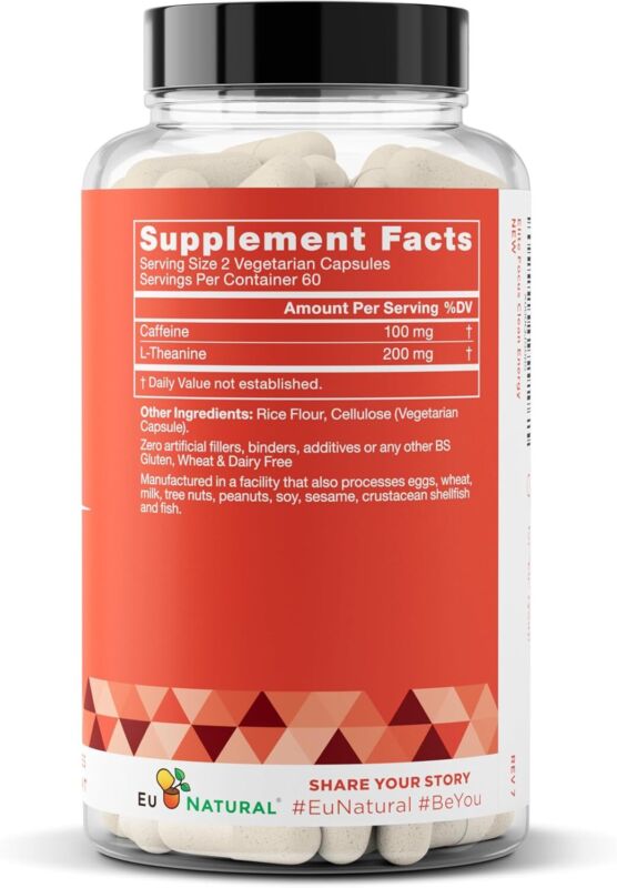 Elite Caffeine Pills with L-Theanine – Jitter-Free Focused Energy Supplements – Clean & Natural Nootropic Stack for Smart Cognitive Performance – 120 Soft Capsules : Health & Household