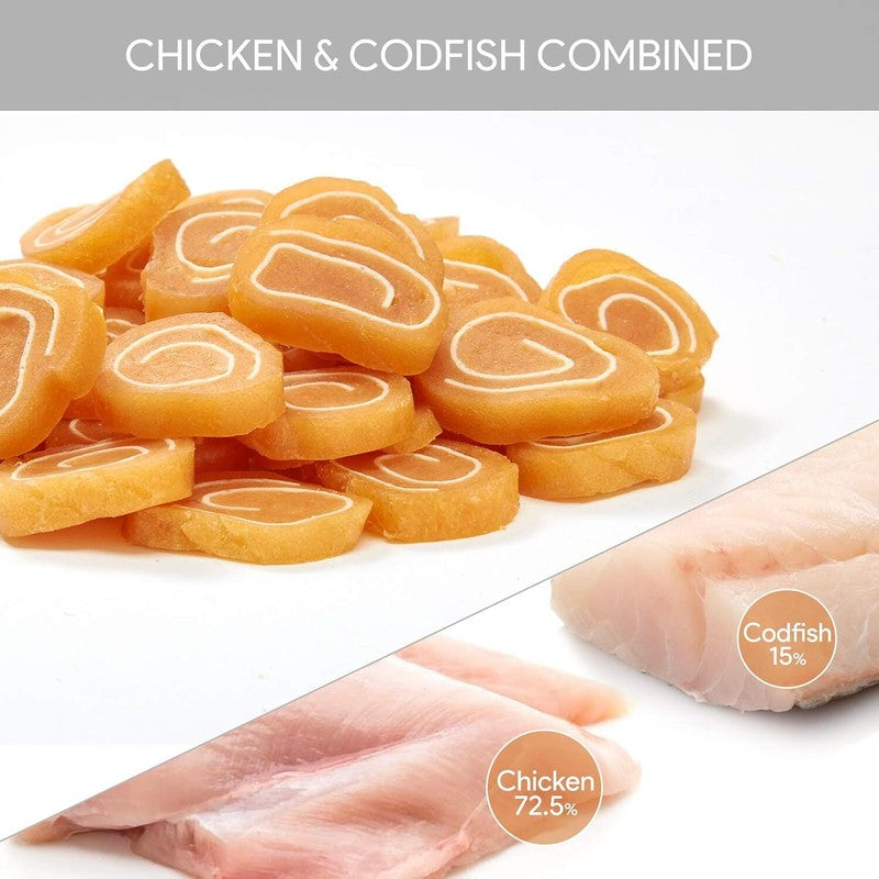 Jungle Calling Soft Chicken & Codfish Cat & Dog Treats, High Protein Pet Snacks for Small & Medium Dogs & Cats, Chewy Chicken Sushi Dog Training Treats, 10.6 oz : Pet Supplies