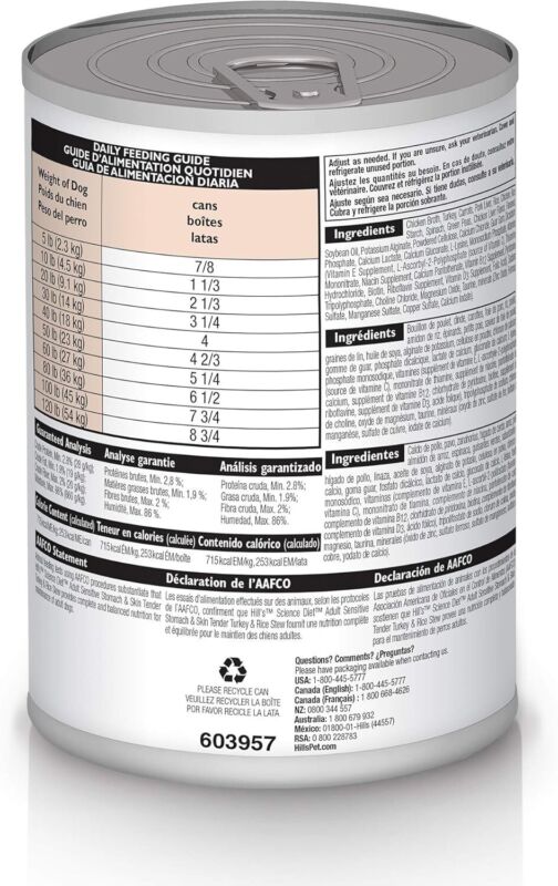 Hill's Science Diet Wet Dog Food, Adult, Sensitive Stomach & Skin, Tender Turkey & Rice Stew, 12.5 Oz Cans (Pack of 12): Pet Supplies: Amazon.com
