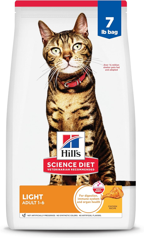 Hill's Science Diet Light, Adult 1-6, Weight Management Support, Dry Cat Food, Chicken Recipe, 7 lb Bag : Dry Pet Food : Pet Supplies