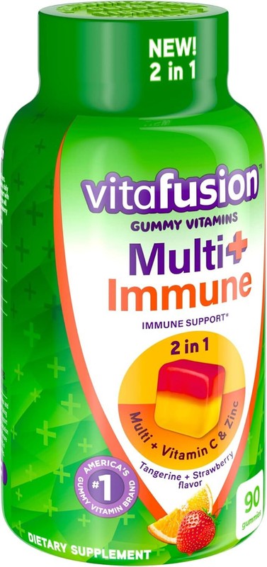 Vitafusion Multi+ Immune Support* – 2-in-1 Benefits & Flavors – Adult Gummy Vitamins with Vitamin C, Zinc, Daily Multivitamins, 90 Count : Health & Household