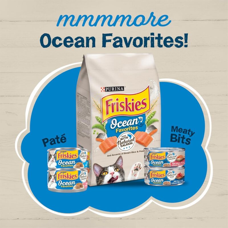 Purina Friskies Wet Cat Food Pate Ocean Favorites With Natural Salmon, Brown Rice and Peas - (Pack of 24) 5.5 oz. Cans : Pet Supplies