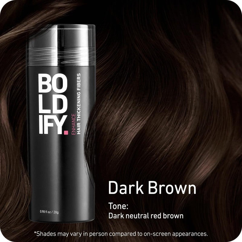 BOLDIFY Hair Fibers (28g) - Fill In Thinning and Fine Hair for an Instantly Fuller, Thicker Look - 14 Shades for Women & Men - Dark Brown : Beauty & Personal Care