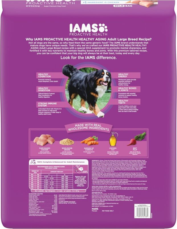 IAMS Proactive Health Healthy Aging Large Breed Dog Food for Mature and Senior Dogs with Real Chicken, 30 lb. Bag : Pet Supplies