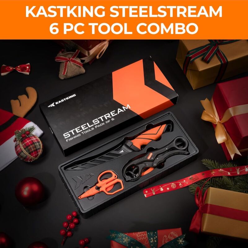KastKing SteelStream 6pc Fishing Tool Kit - Corrosion Resistant Fishing Pliers with Lanyard, Fillet Knife, Floating Fish Lip Gripper, Fishing Braid Scissors, Tool Retractor, Fishing Gifts for Men : Sports & Outdoors