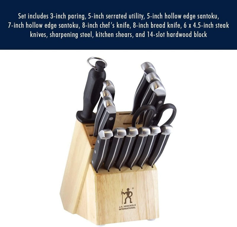 HENCKELS Premium Quality 15-Piece Knife Set with Block, Razor-Sharp, German Engineered Knife Informed by over 100 Years of Masterful Knife Making, Lightweight and Strong, Dishwasher Safe: Block Knife Sets: Home & Kitchen