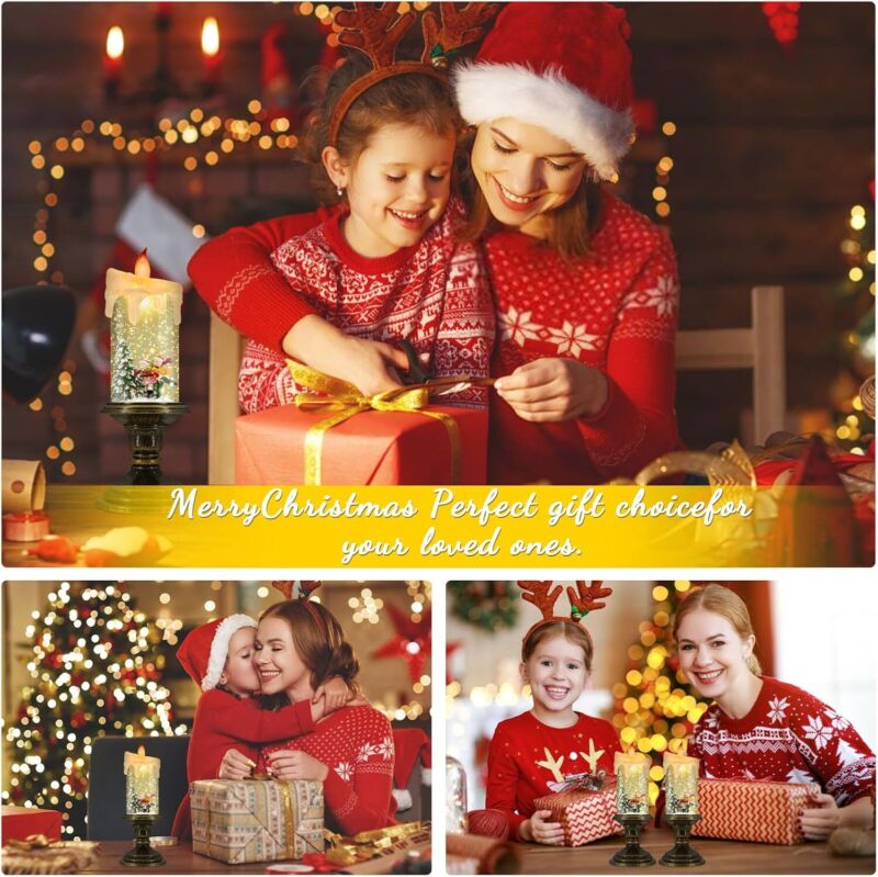AOMIL Christmas Flameless Candles, Flickering LED Candles with Timer, Snow Globe Candle Lights for Christmas Decorations : Home & Kitchen