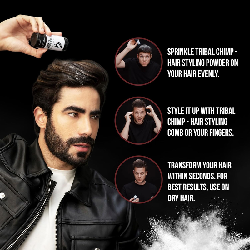 Tribal Chimp Hair Styling Powder for Men & Women – Hair Volumizer & Texture Powder for All Hair Types with Matte Finish – 24H Invisible Hold, Adds Volume & Texture, Non-Sticky and Smells Great – 10g : Beauty & Personal Care