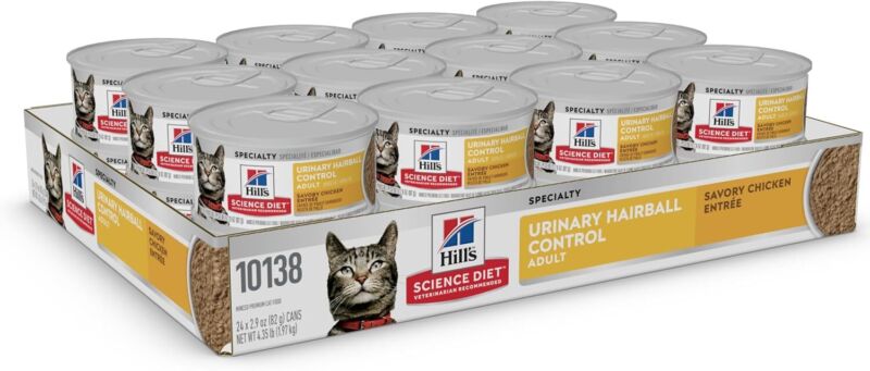 Hill's Science Diet Urinary Hairball Control, Adult 1-6, Urinary Track Health & Hairball Control Support, Wet Cat Food, Chicken Minced, 2.9 oz Can, Case of 24 : Pet Supplies