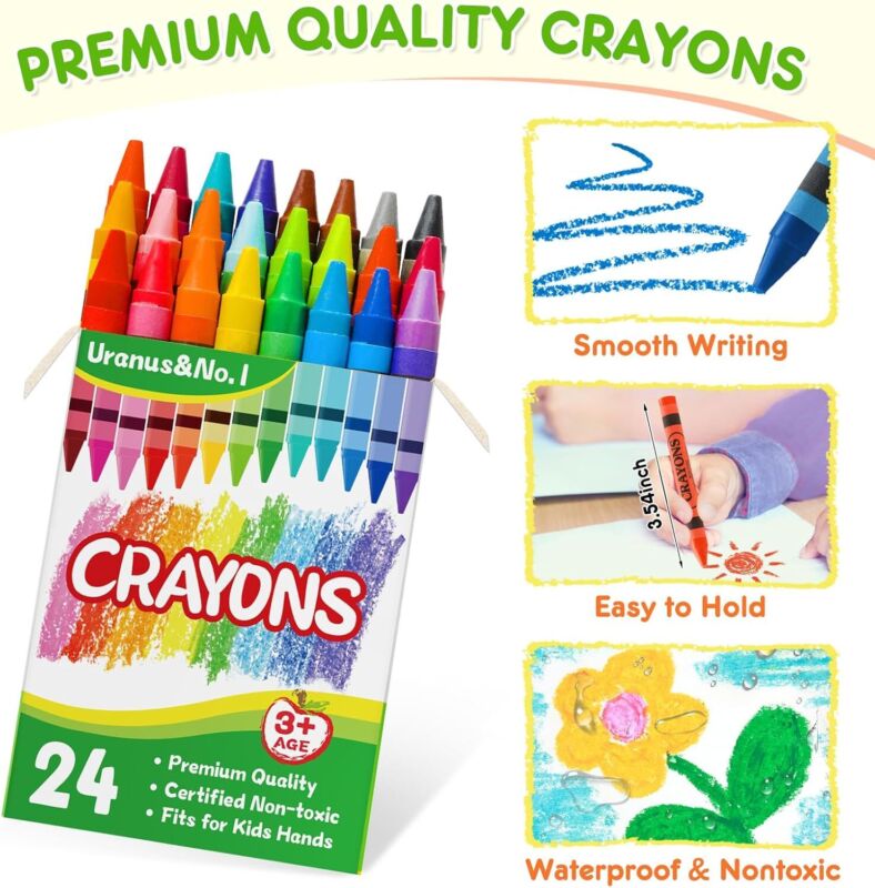 Crayons Bulk 24 Count, 24 Packs of 24 Assorted Colors, Premium Crayon for Toddlers and Kids, Back to School Supplies for Preschool Kindergarten, Durable & Non-Toxic Crayons for Classroom Supplies : Toys & Games