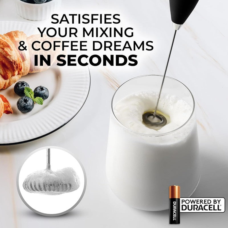 Zulay Kitchen Powerful Milk Frother Wand With 2 Duracell Batteries - Ultra Fast Handheld Drink Mixer - Electric Whisk Foam Maker for Coffee, Lattes, Cappuccino, Matcha, Hot Chocolate & Creamer - Black: Home & Kitchen