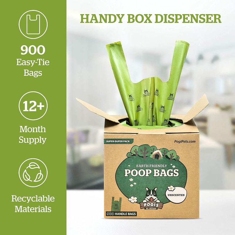 Pogi's Dog Poop Bags with Handles Bulk - 900 Unscented Doggy Poop Bags with Easy-Tie Handles - Leak-Proof, Ultra Thick Poop Bags for Dogs, Cat Poop Bags : Pet Supplies