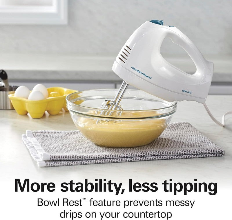 Hamilton Beach 6-Speed Electric Hand Mixer with Whisk, Traditional Beaters, Snap-On Storage Case, 250 Watts, White: Home & Kitchen