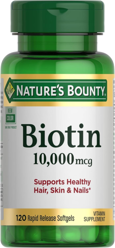 Nature's Bounty Biotin Hair Skin and Nails Vitamins, Supports Healthy Hair, Skin and Nails, 10,000 mcg, 120 Softgels (Pack of 1) : Health & Household