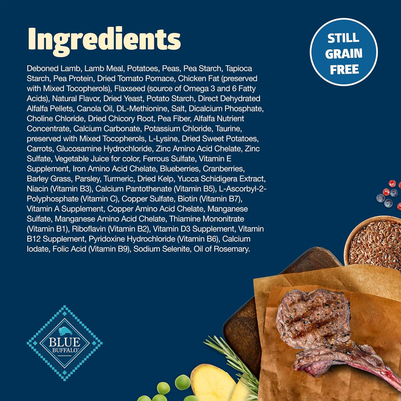 Blue Buffalo Freedom Grain-Free Dry Dog Food, Complete & Balanced Nutrition for Adult Dogs, Made in the USA With Natural Ingredients, Lamb & Potatoes, 24-lb Bag