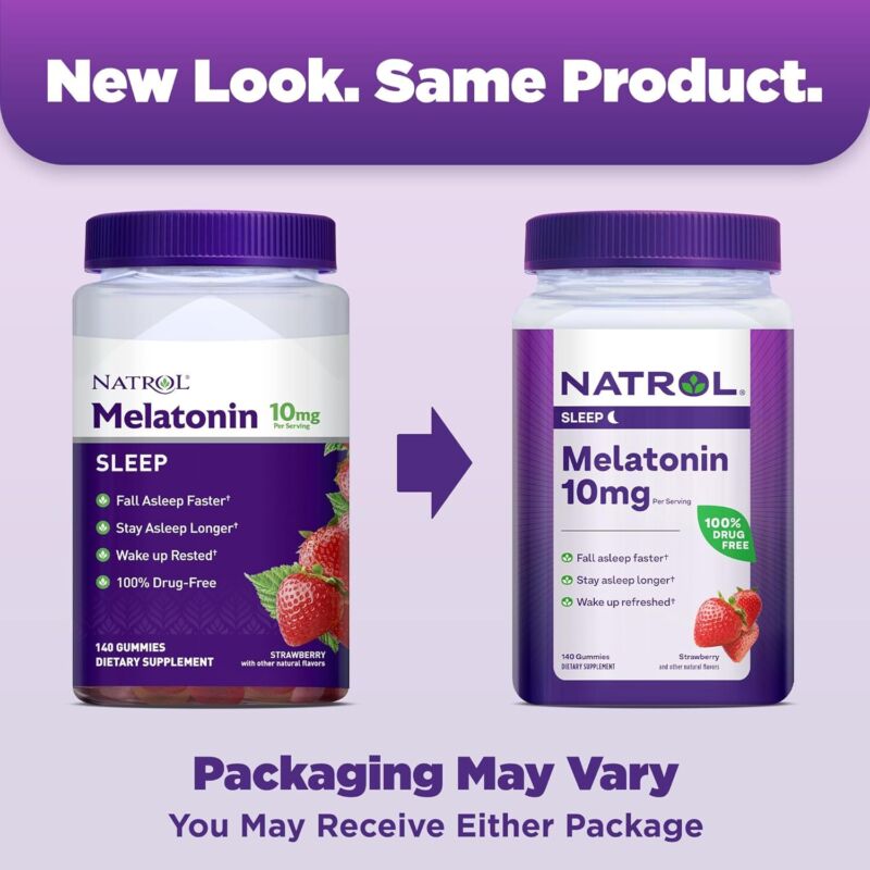 Natrol Melatonin Gummies, Sleep Support for Adults, Melatonin 10 mg, 140 Strawberry-Flavored, Up to 70 Days : Health & Household