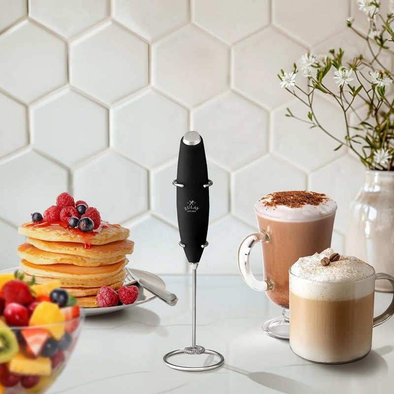 Zulay Kitchen Powerful Milk Frother Wand With 2 Duracell Batteries - Ultra Fast Handheld Drink Mixer - Electric Whisk Foam Maker for Coffee, Lattes, Cappuccino, Matcha, Hot Chocolate & Creamer - Black: Home & Kitchen