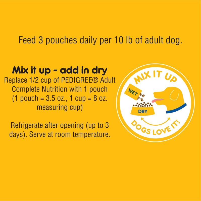 PEDIGREE CHOPPED GROUND DINNER Adult Soft Wet Dog Food, Bacon and Filet Mignon Flavor, 3.5 oz Pouches, 16 Pack