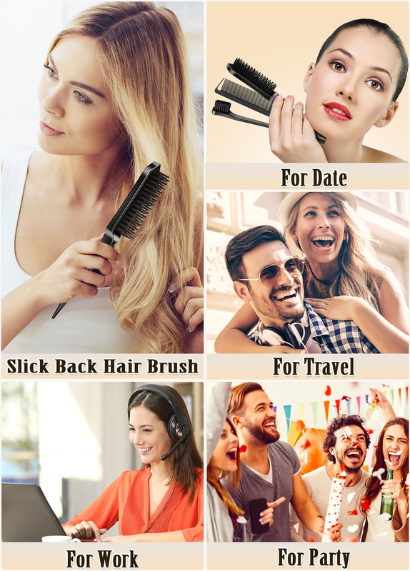 Slick Back Hair Brush Set: Hair Wax, Edge Brush, Rat Tail Comb, Bristle Brush, Hair Bun Accessories, Smoothing Brush for Women & Kids : Beauty & Personal Care