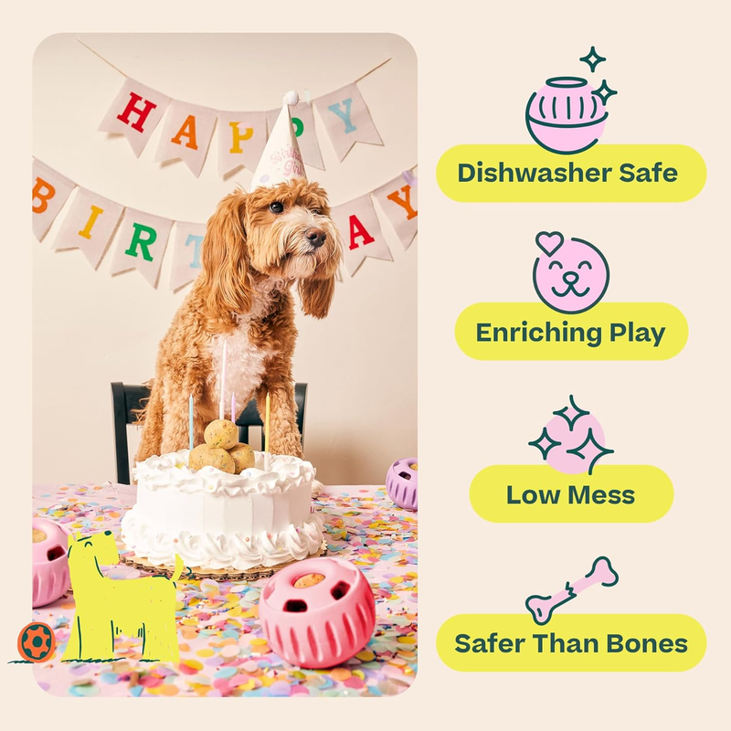 WOOF Party Pupsicle - Long-Lasting Interactive Dog Toys for Boredom - Low-Mess Design - Birthday Gifts for Dogs - Large Dog Toys - Party Pink : Pet Supplies