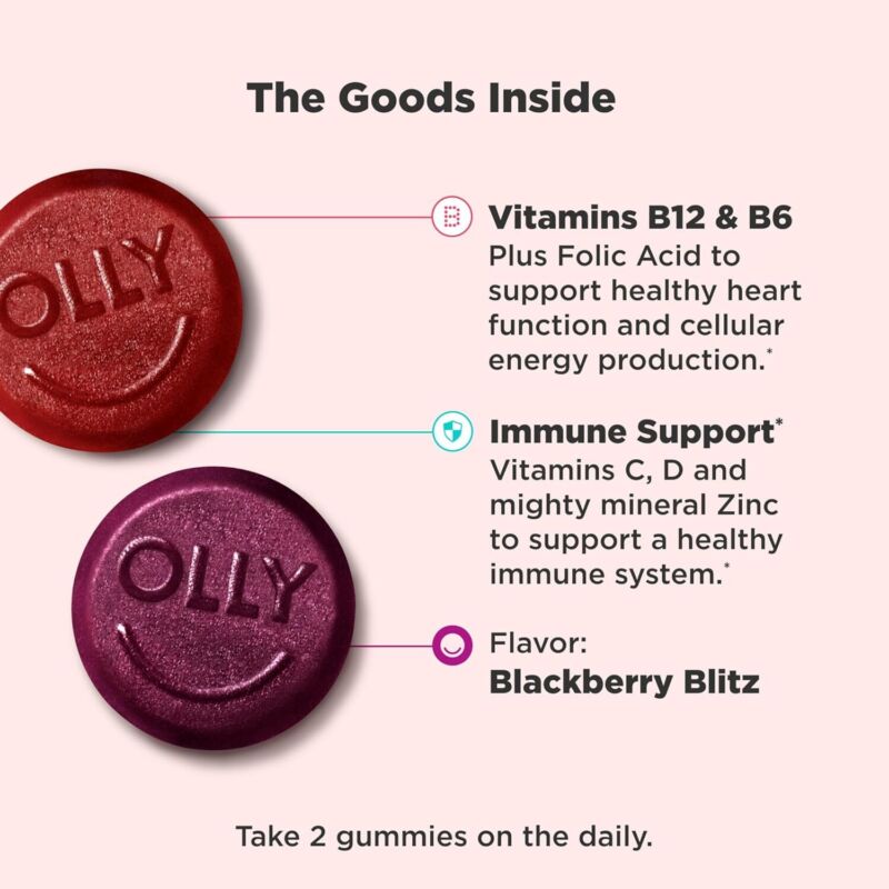 OLLY Men's Multivitamin Gummy, Vitamins A, C, D, E, B, Zinc, Blackberry Flavor, 45 Day Supply - 90 Count : Health & Household