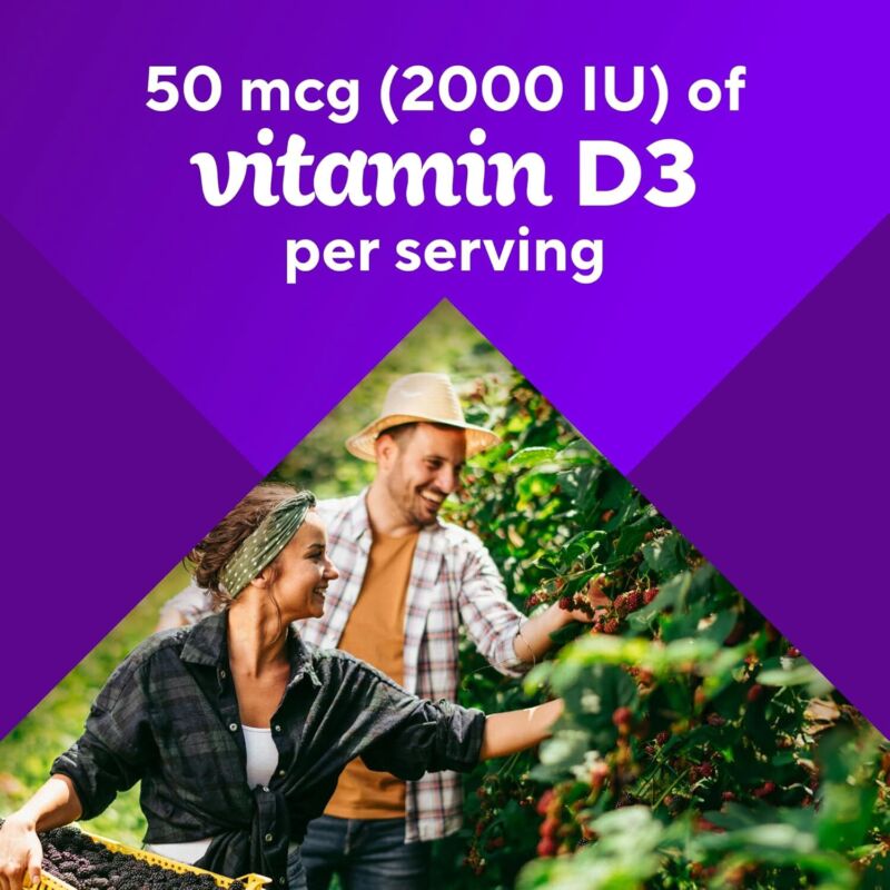 Vitafusion Vitamin D3 Gummy Vitamins for Bone and Immune System Support, Peach, Blackberry and Strawberry Flavored, 50 mcg Vitamin D, America’s Number 1 Gummy Vitamin Brand, 75 Day Supply, 150 Count : Health & Household
