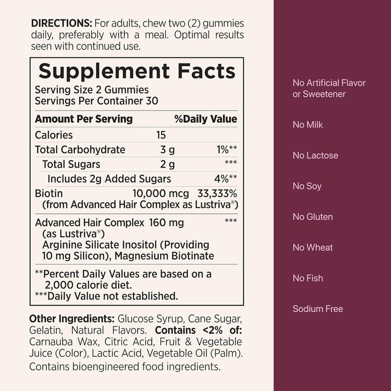 Nature’s Bounty Hair Growth Gummies for Supporting Thicker, Fuller Hair with Biotin, Silicon & Arginine, Peach Mango Flavor – Gluten Free, Contains No Lactose, Sodium or Fish, 60 Count/30 Servings : Health & Household