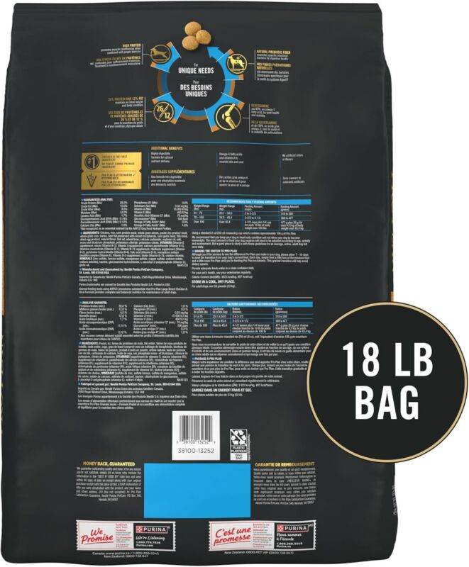Purina Pro Plan High Protein, Digestive Health Large Breed Dog Food Dry, Chicken and Rice Formula - 18 lb. Bag: Dry Pet Food: Pet Supplies: Amazon.com