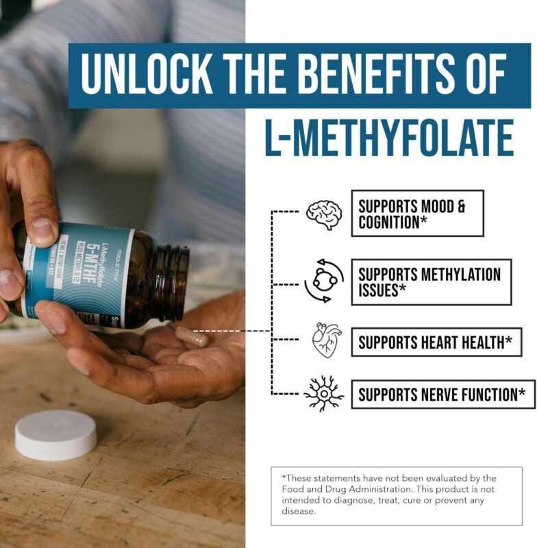 L Methyl Folate 15mg Plus Methyl B12 Cofactor – High Potency, Active 5-MTHF Form - Supports Mood, Methylation, Cognition – Bioactive Forms of Vitamin B9 & B12 (60 Capsules – 60 Servings) : Health & Household