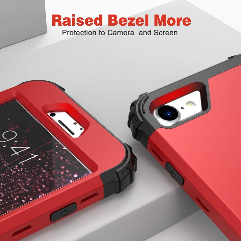 IDweel for iPhone SE 2020 Case with Screen Protector,Case for iPhone SE 2022, Sturdy 3 in 1 Shock Absorption Slim Fit Heavy Duty Hard PC Cover Soft Silicone Bumper Full Body Case,Red : Cell Phones & Accessories