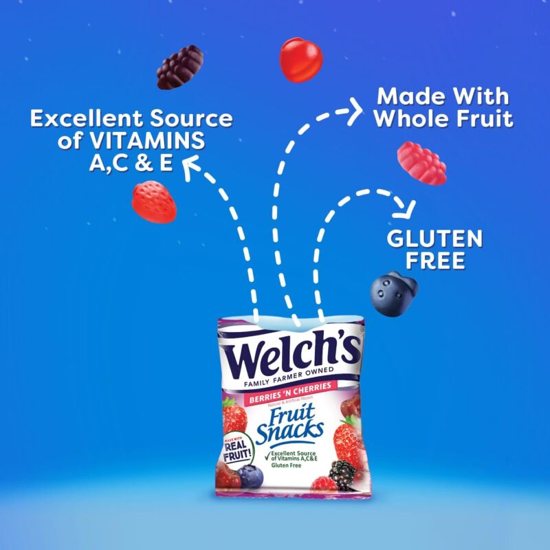 Welch's Fruit Snacks, Berries 'N Cherries, Bulk Pack, Individual Single Serve Bags, 0.8 oz (Pack of 40)